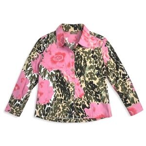 Jane Ashley Womens Small Pink Floral Leopard Print Cotton Button Front Jacket